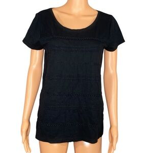 Ann Taylor Loft Black Tee Short-Sleeve Scoop Neck Top with Lace Trim Size Medium